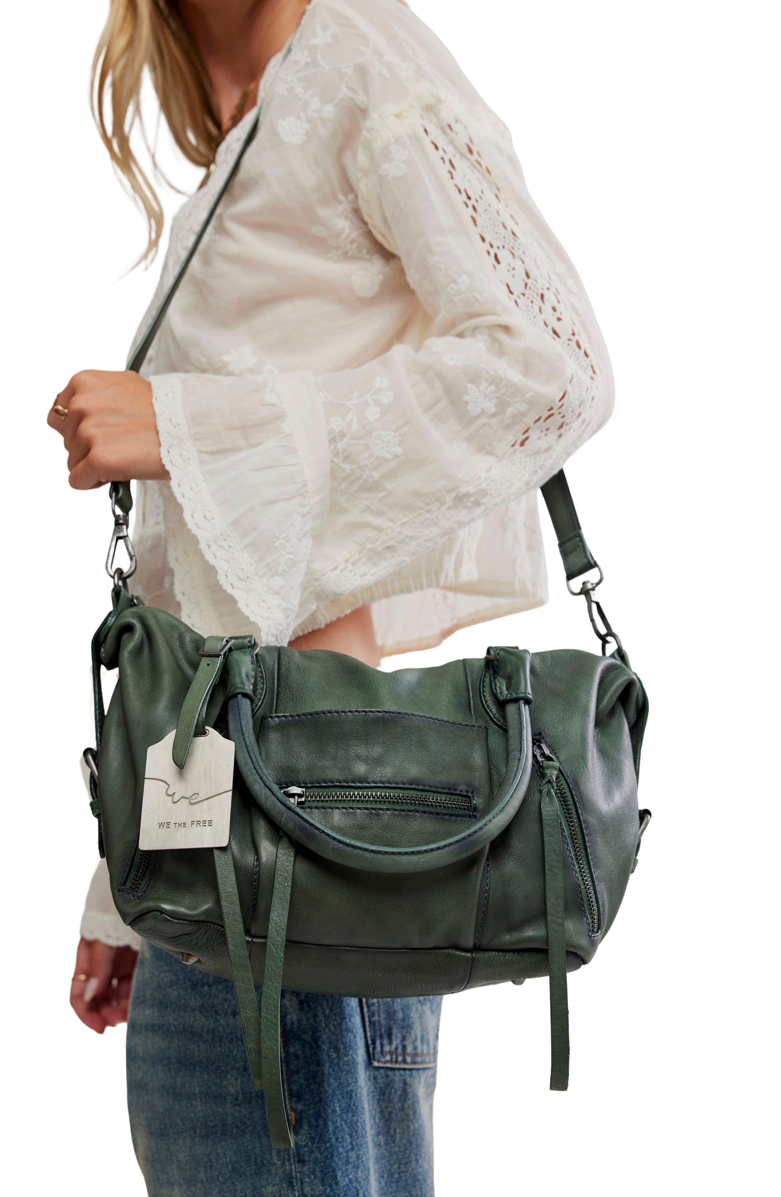 Free People We The Free Baby Emerson Leather Tote, Alternate, color, Secret Sage