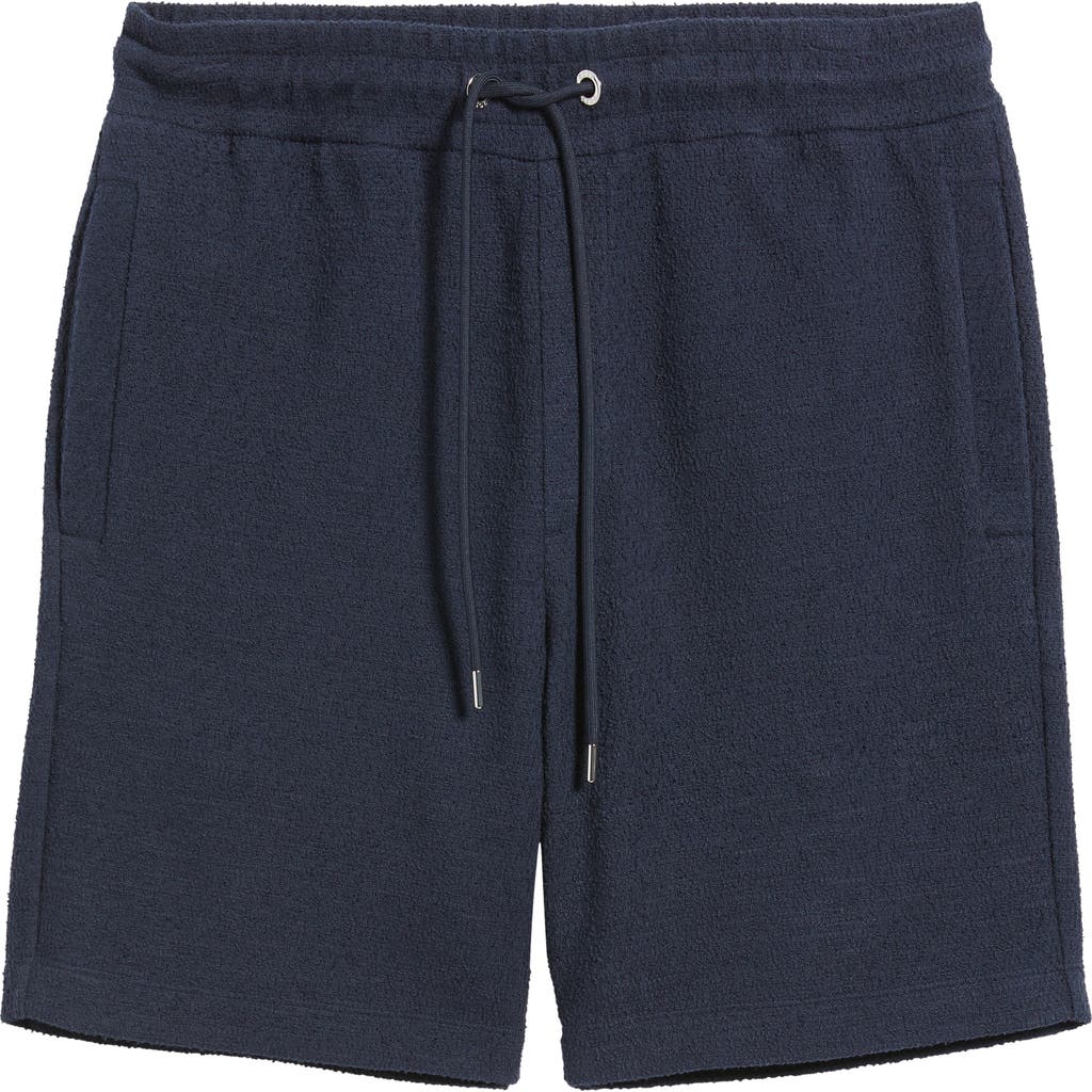 Hugo Boss Boss Leoni Drawstring Cotton Terry Cloth Shorts In Dark Blue