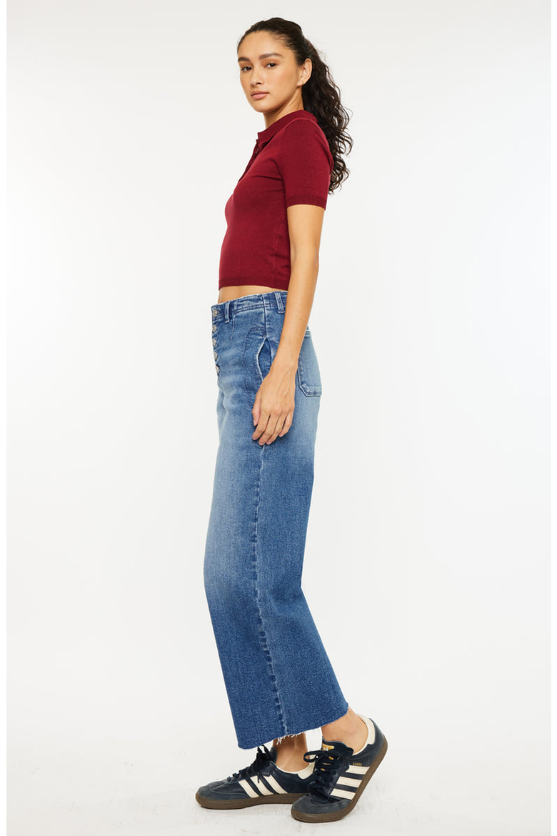Aliana High Rise Cropped Wide Leg Jeans, Alternate, color, Dark Wash