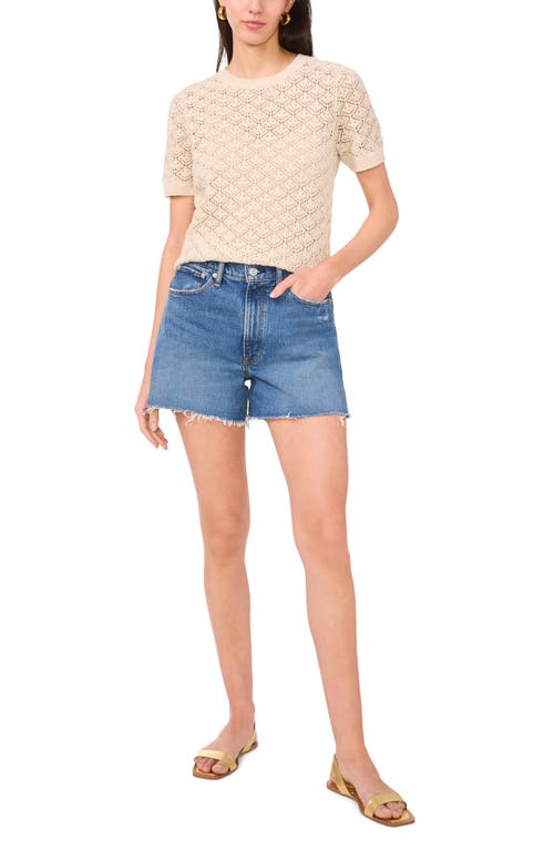 Vince Camuto Pointelle Short Sleeve Sweater In Sugar Oak