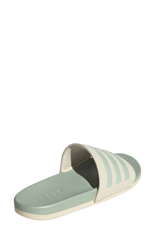 Adidas Originals Adilette Comfort Womens Faux Leather Cushioned Footbed Slide Sandals In White/green Met./green Met.