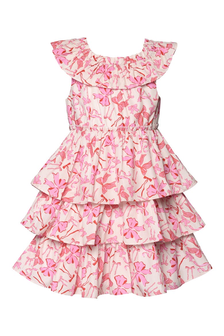 Kids' Bow Print Tiered Dress, Main, color, IVORY