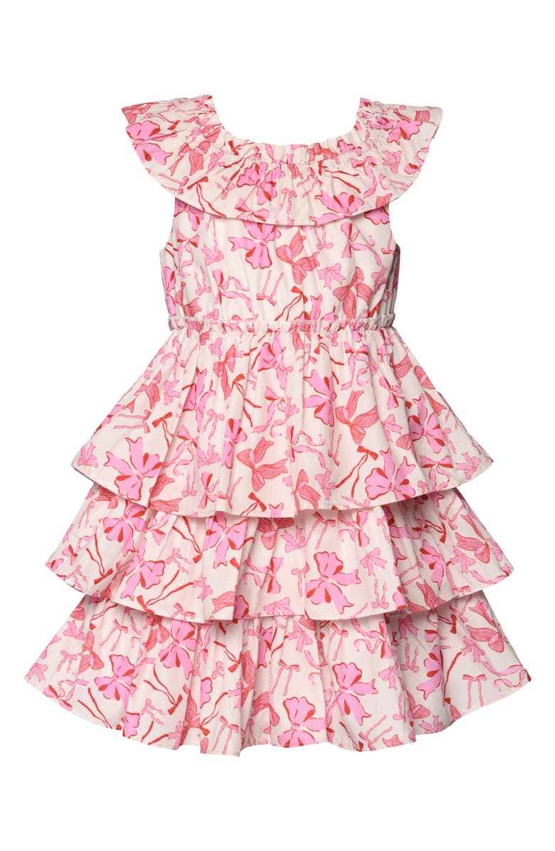 Truly Me Kids' Bow Print Tiered Dress, Main, color, Ivory