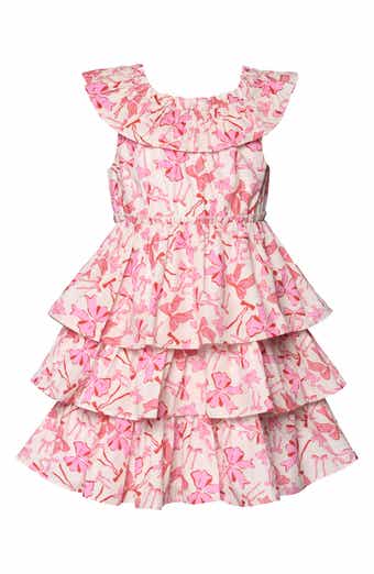Kids' Bow Print Tiered Dress