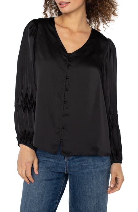 Pleat Detail Satin Button-Up Shirt
