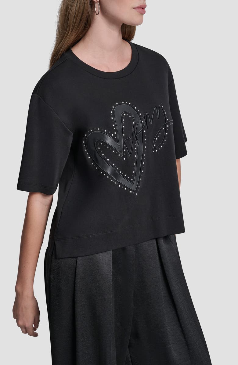 DKNY Stud Heart Appliqué T-Shirt, Alternate, color, Black