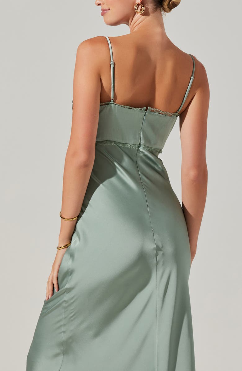 ASTR the Label Florianne Lace Trim Satin Slipdress, Alternate, color, Sage