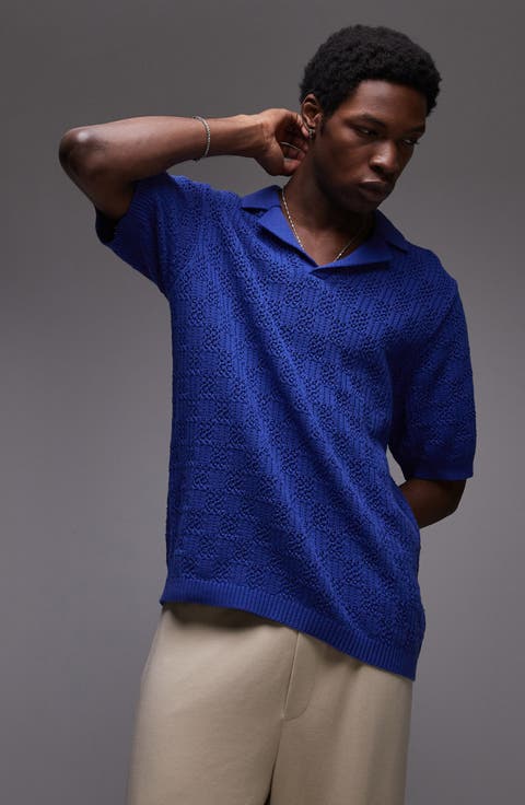 Johnny Collar Check Pattern Cotton Polo Sweater