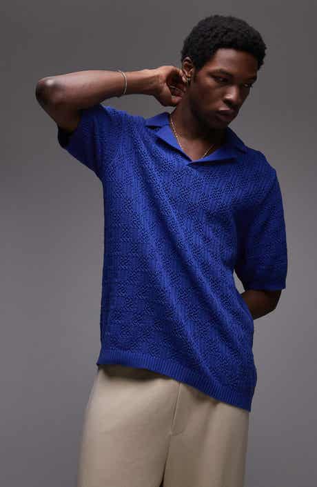 Topman Johnny Collar Check Pattern Cotton Polo Sweater