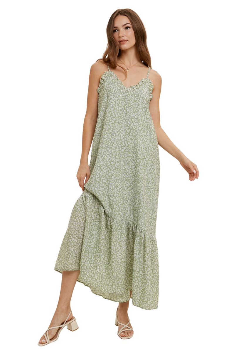 WISHLIST Floral Ruffle Maxi Dress, Alternate, color, Sage