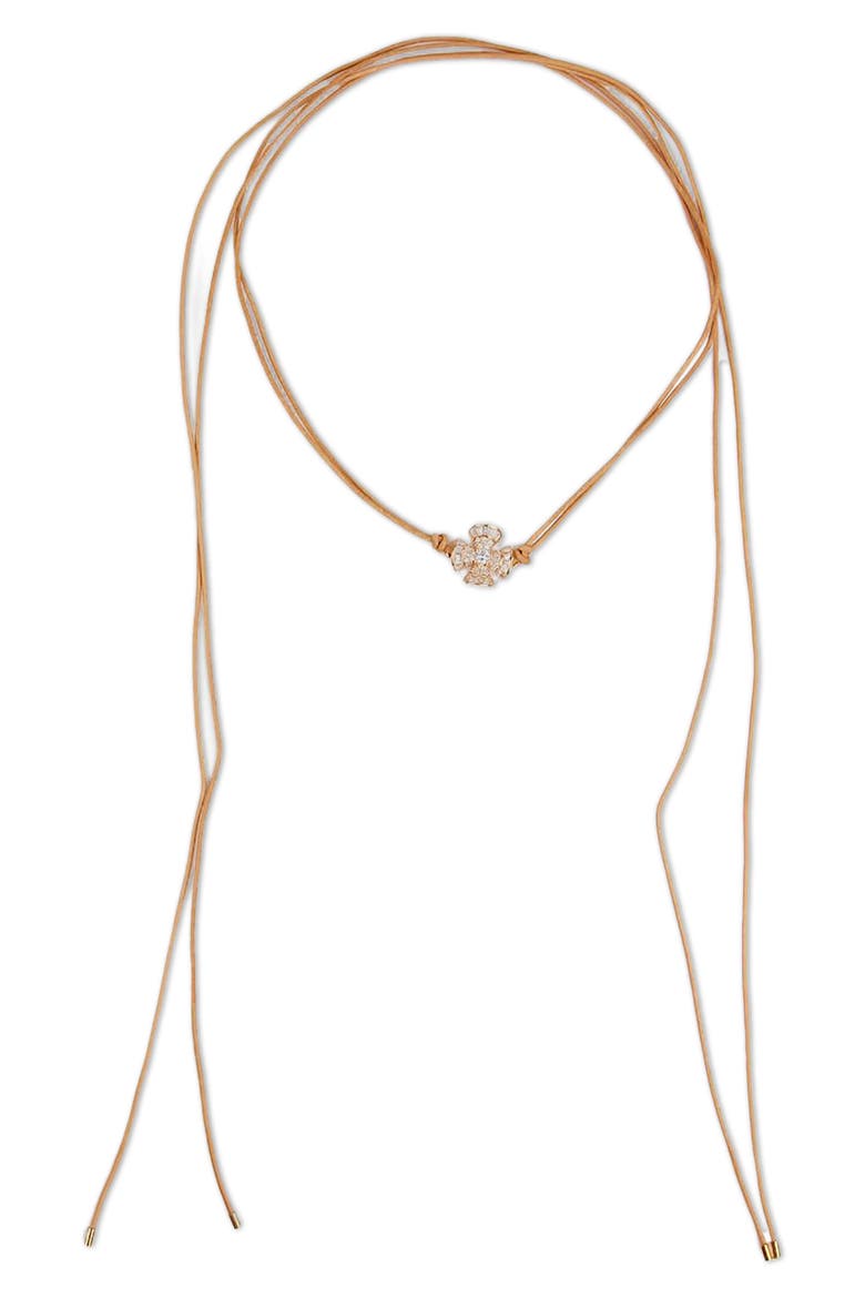 Crystal Clover Leather Wrap Choker Necklace, Alternate, color, KHAKI