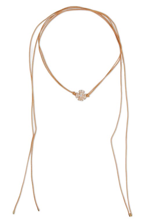 Saachi Crystal Clover Leather Wrap Choker Necklace In Brown