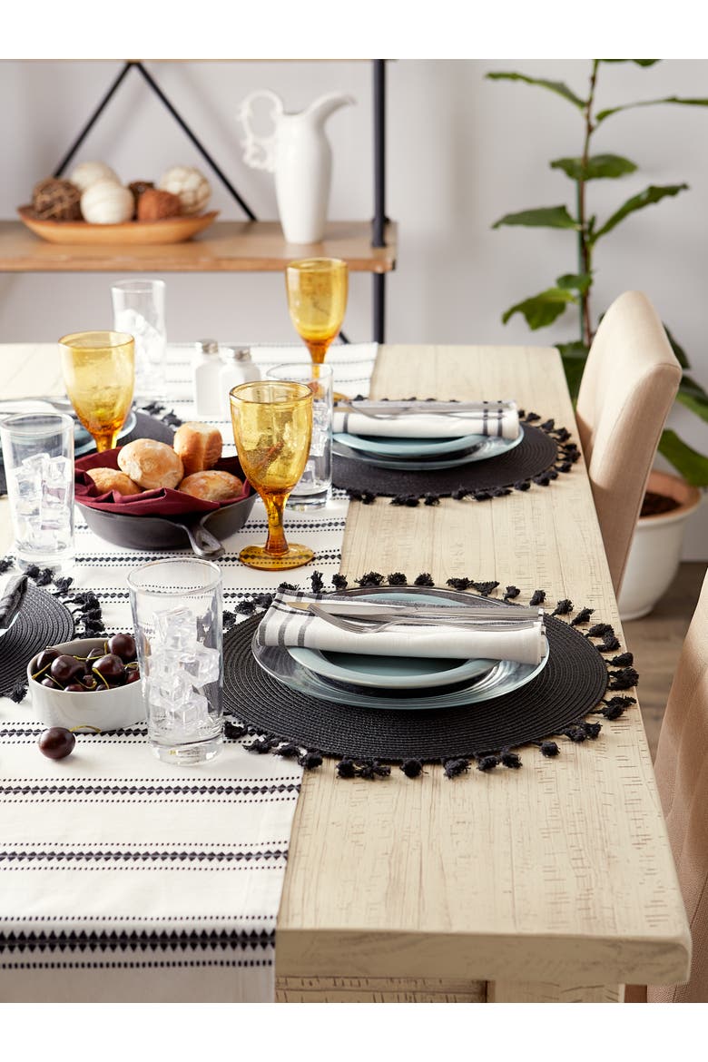 Tassel Fringe PP Woven Round Placemat Set/6, Alternate, color, Black