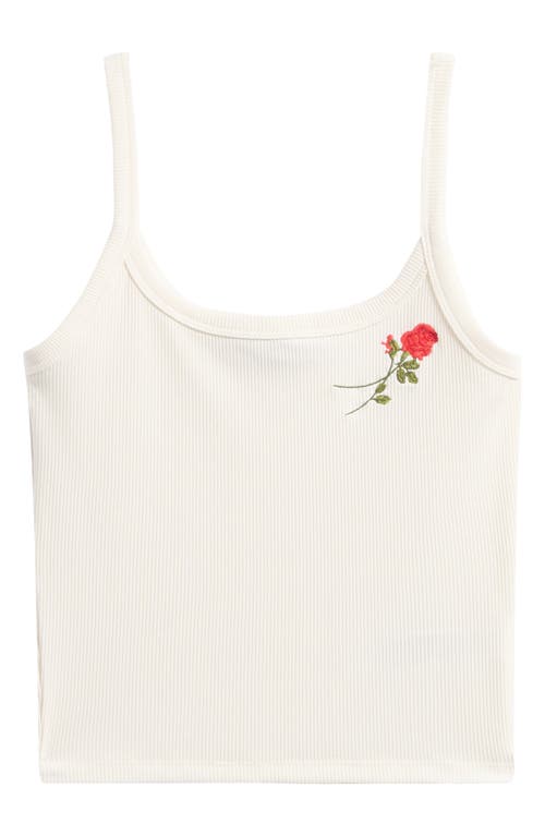 Florence By Mills Couch Date Rose Embroidered Crop Rib Tank In White Rose