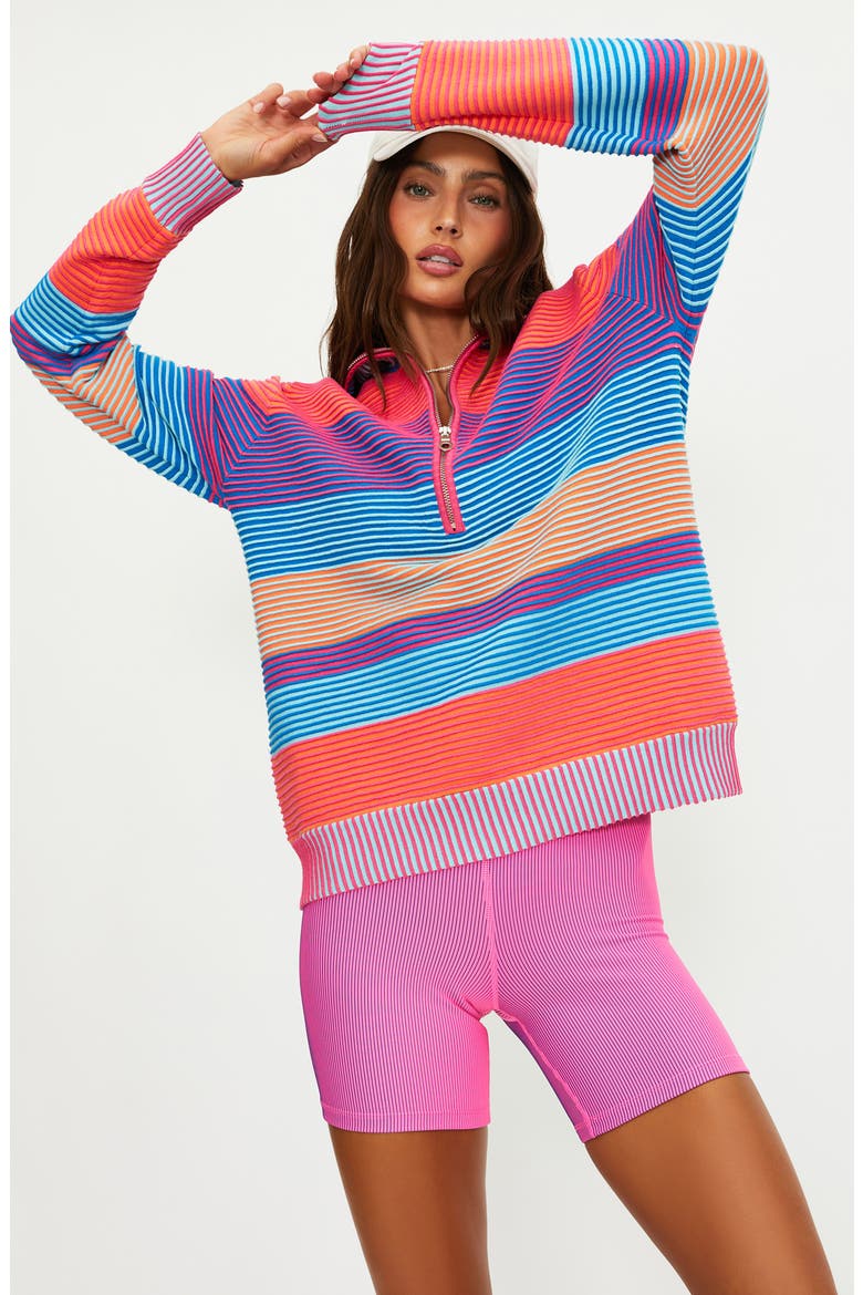 Lainey Stripe Half Zip Sweater, Alternate, color, VIBRANT VOLLEY STRIPE
