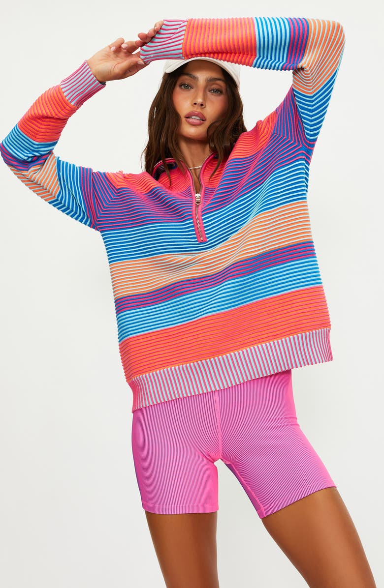 Beach Riot Lainey Stripe Half Zip Sweater, Alternate, color, Vibrant Volley Stripe