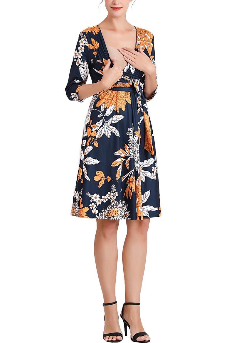 Dona Floral Faux Wrap Maternity Nursing Dress, Alternate, color, Multicolored
