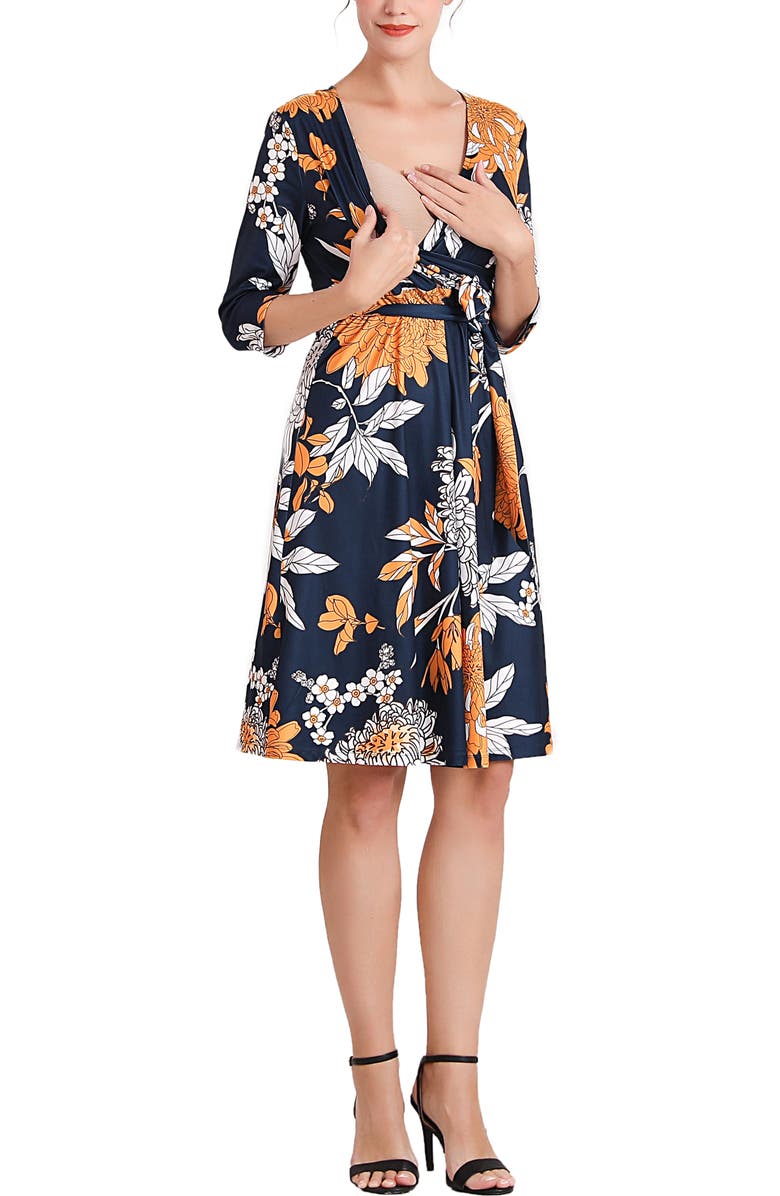 Kimi & Kai Dona Floral Faux Wrap Maternity Nursing Dress, Alternate, color, Multicolored