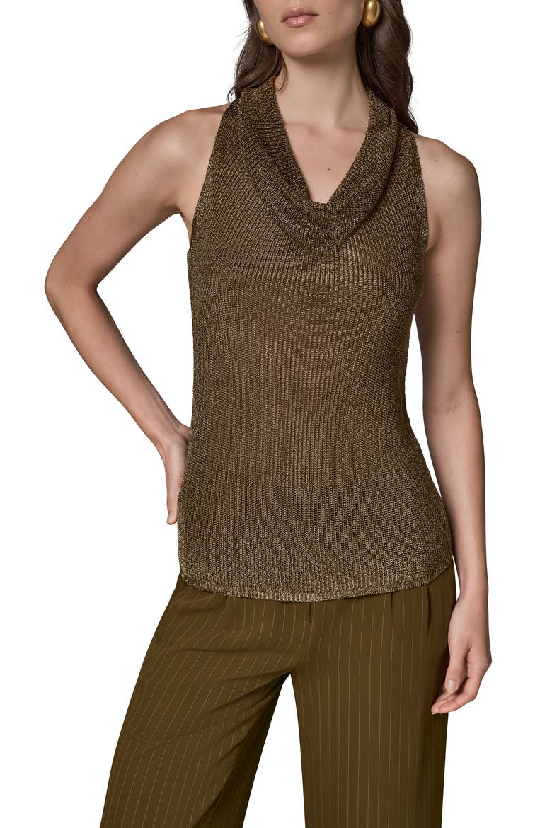 Metallic Cowl Neck Sleeveless Top, Main, color, OLIVE BRIN