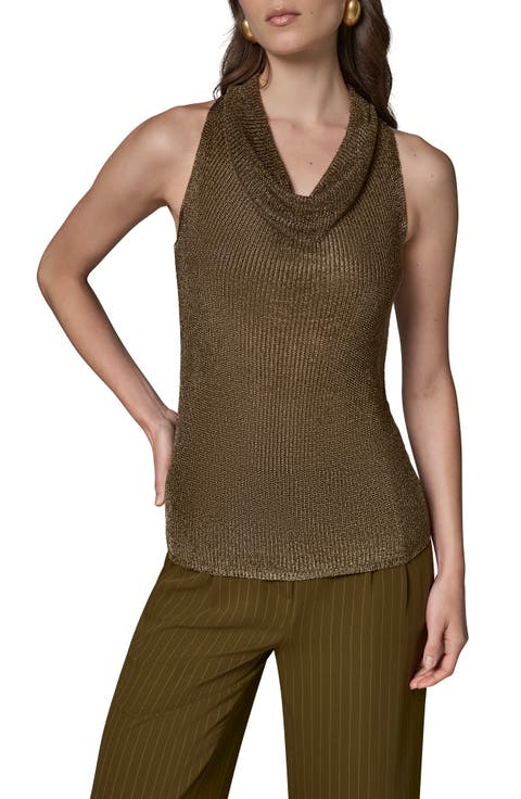 Metallic Cowl Neck Sleeveless Top