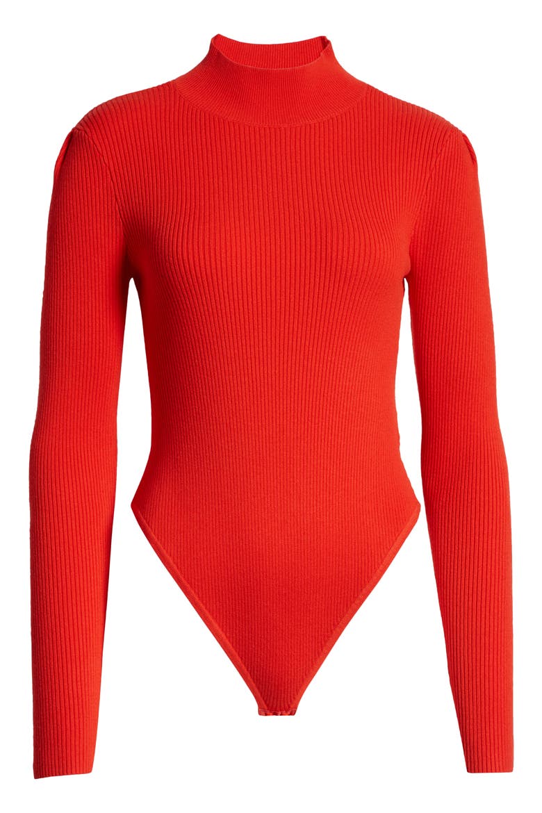 Open Back Mock Neck Sweater Bodysuit, Alternate, color, RED BLOOM