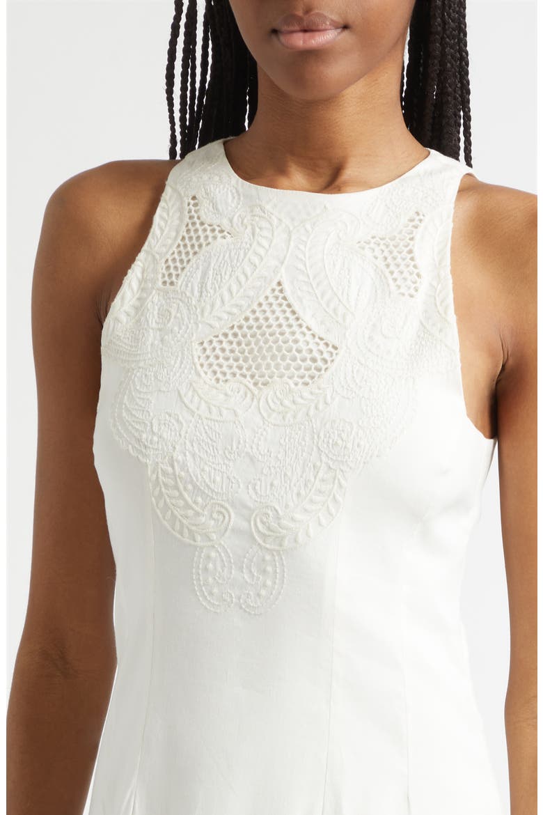Upten Embroidered Open Stitch Sleeveless Midi Dress, Alternate, color, DOVE