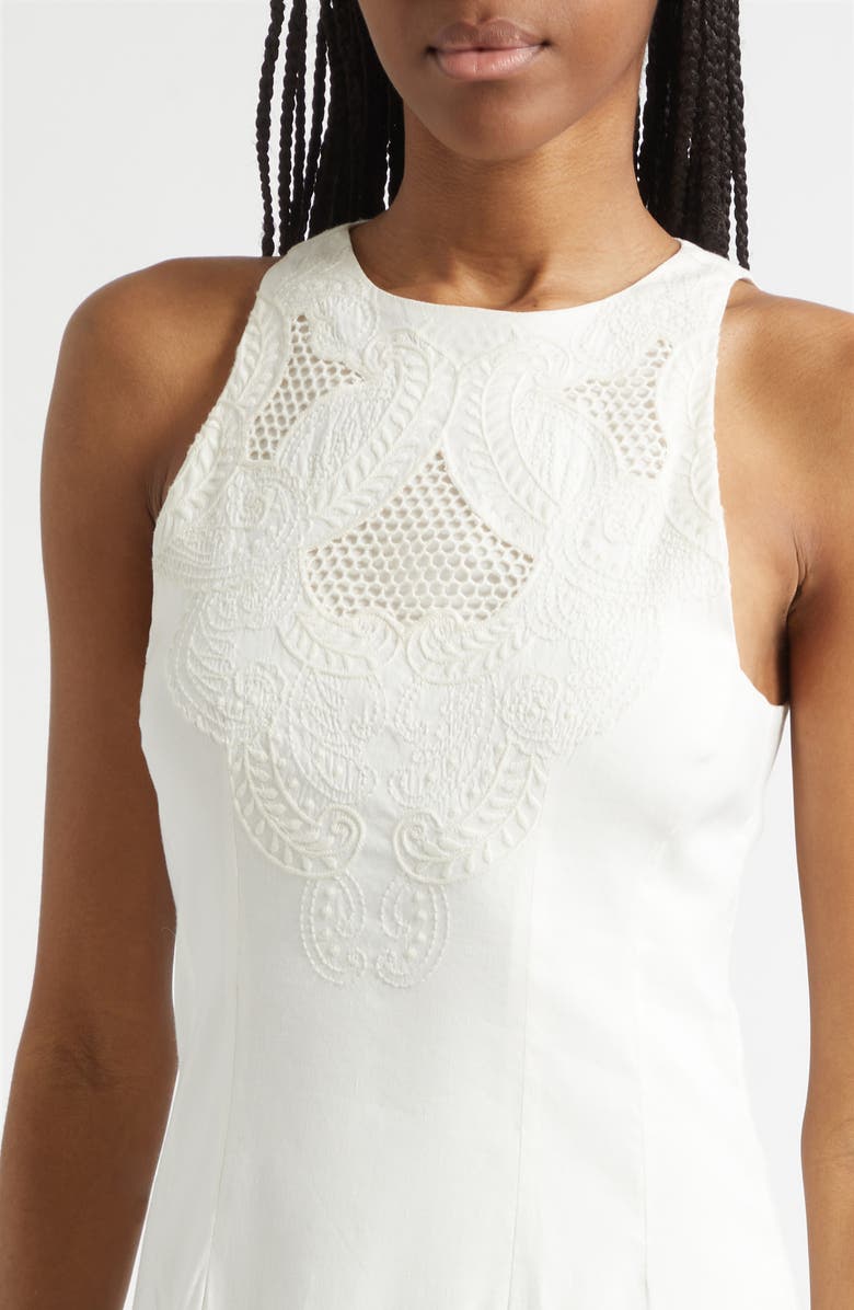 Veronica Beard Upten Embroidered Open Stitch Sleeveless Midi Dress, Alternate, color, Dove