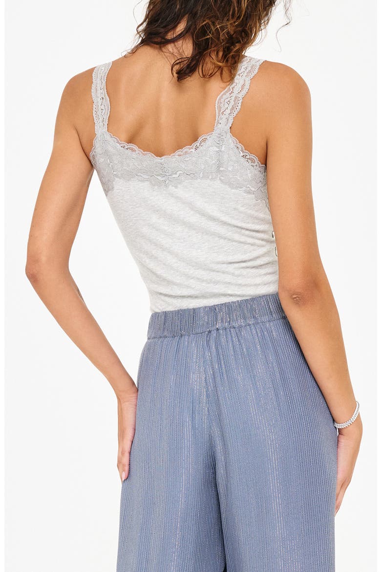Lani Lace Trim Rib Tank Top, Alternate, color, HEATHER GREY