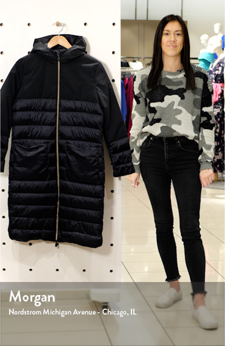 Long Matte Colorblock Water Resistant Puffer Coat, sales video thumbnail