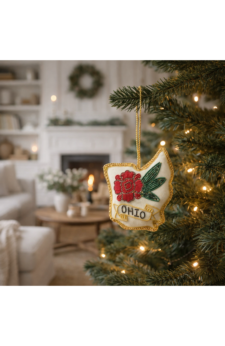 Matr Boomie Ohio State Carnation Beaded Fabric Ornament - Embroidered, Alternate, color, Cream