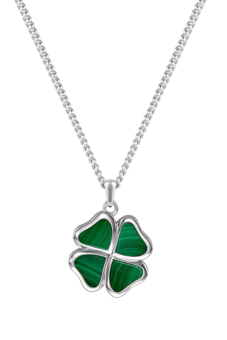 Men's Malachite Clover Pendant Necklace, Main, color, SILVER