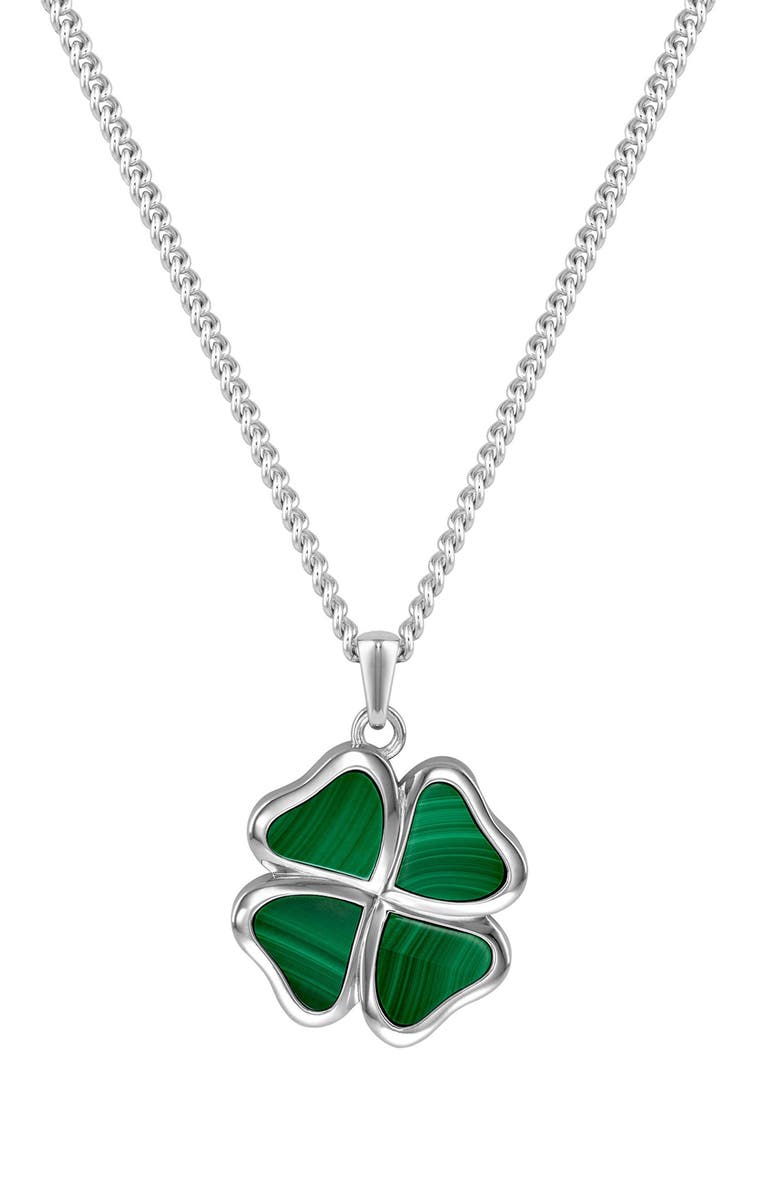 Vincero Men's Malachite Clover Pendant Necklace, Main, color, Silver