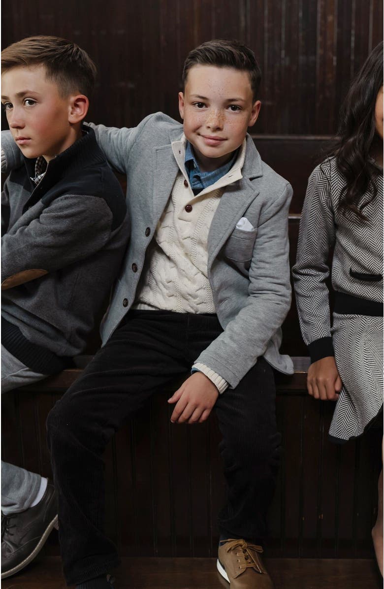 Hope & Henry Boys' Organic Mock Neck Cable Sweater, Kids, Alternate, color, Soft White Cable Tipping