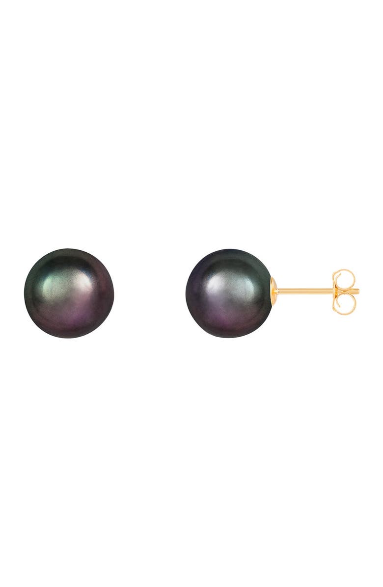 SPLENDID PEARLS 14K Yellow Gold 9-9.5mm Black Freshwater Pearl Stud Earrings, Main, color, 