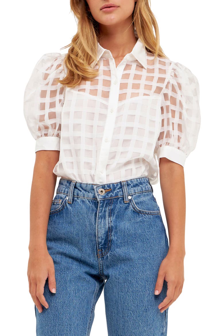 Puff Sleeve Organza Top, Main, color, WHITE
