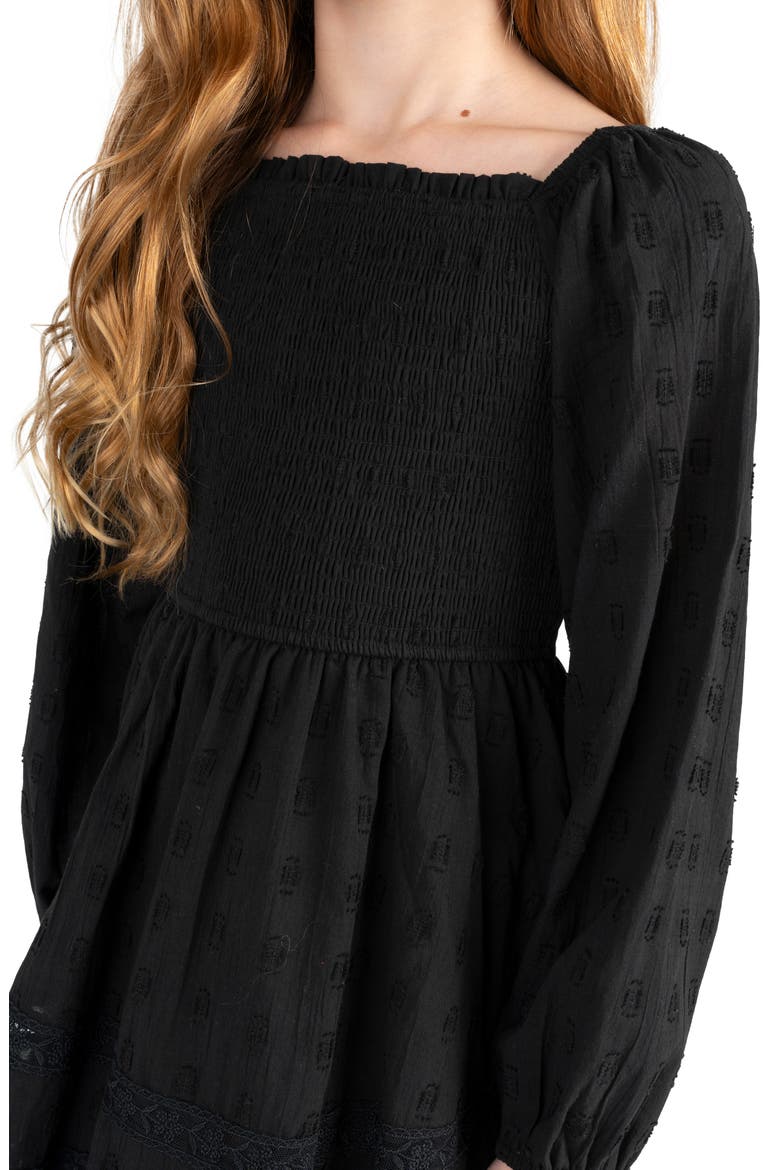 Kids' Textured Woven Clip Dot Dress, Alternate, color, BLACK