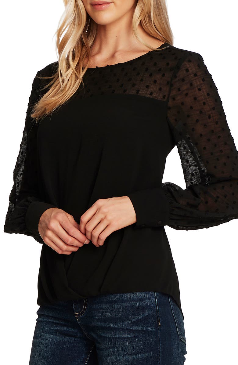 Vince Camuto Clip Dot Detail Long Sleeve Blouse, Alternate, color, 