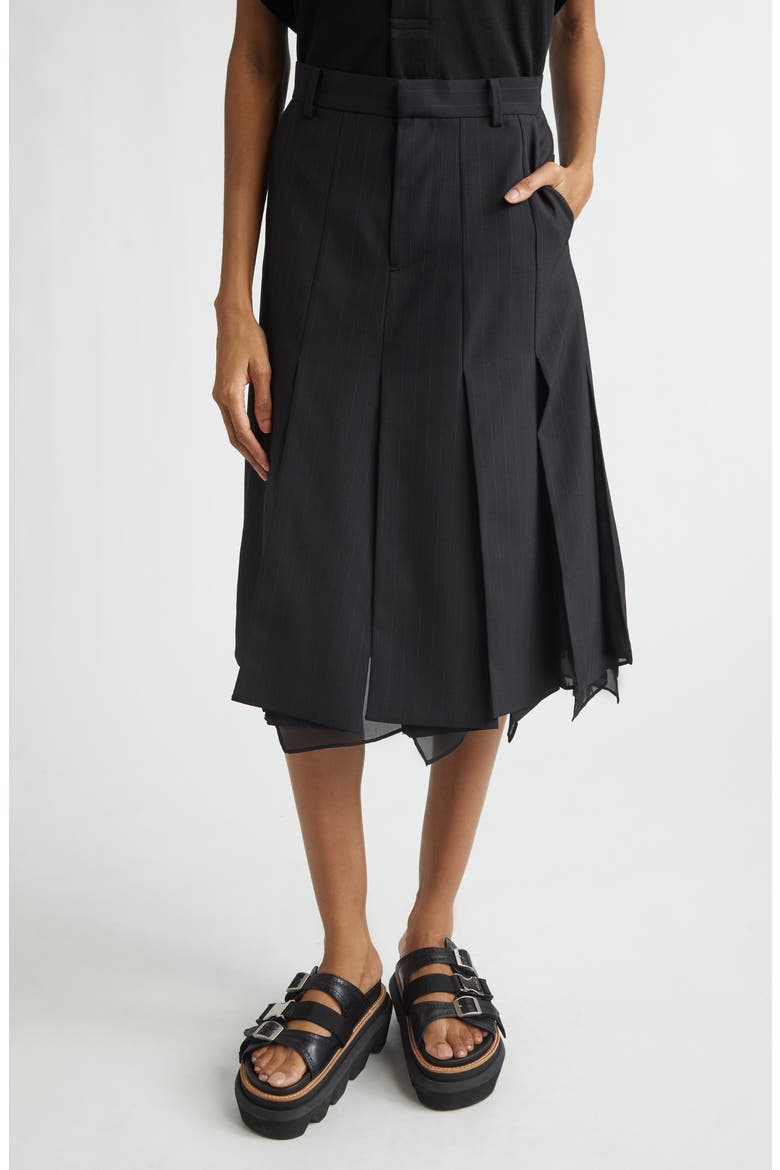 Chalk Stripe Mixed Media Skirt, Main, color, BLACK