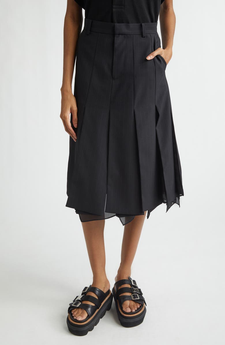 Sacai Chalk Stripe Mixed Media Skirt, Main, color, Black
