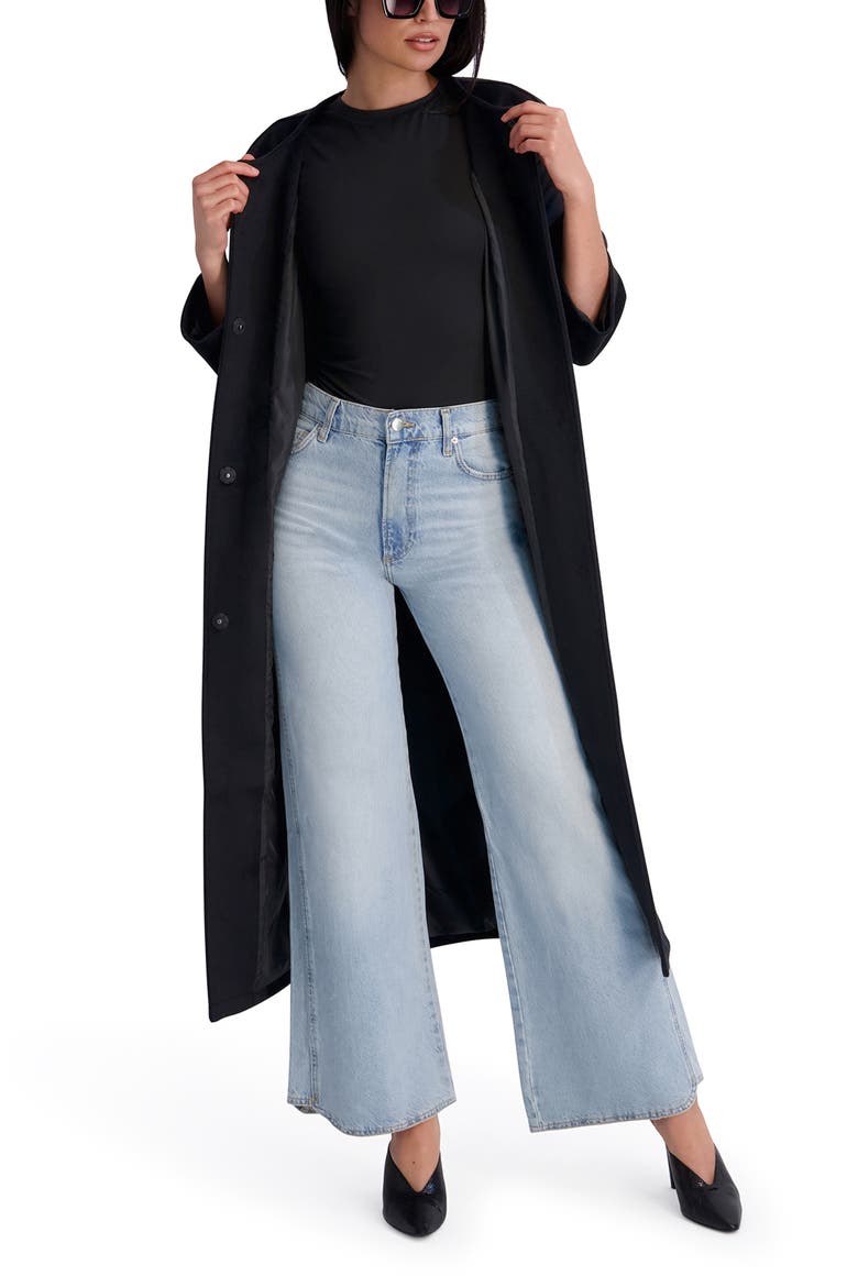 Jewel Neck Wool Blend Wrap Coat, Alternate, color, BLACK