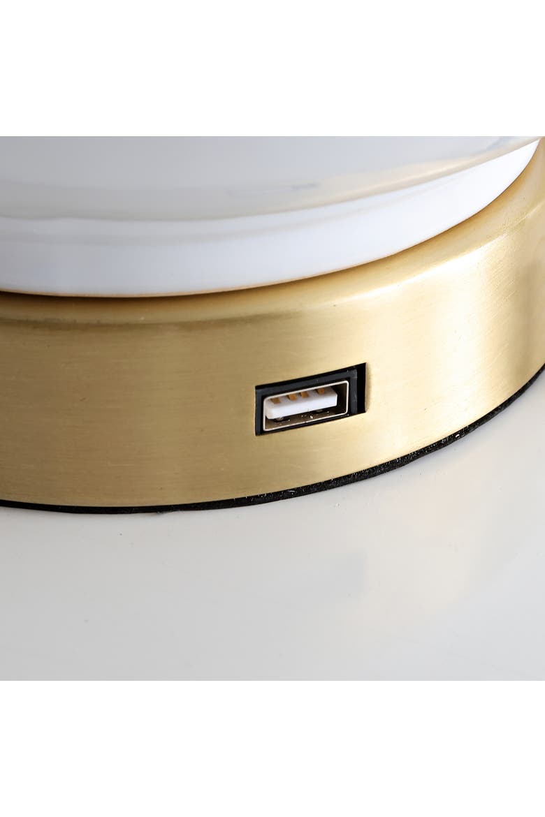 Han 27" Ceramic/Iron Contemporary USB Charging LED Table Lamp, White/Brass Gold, Alternate, color, White/Brass Gold