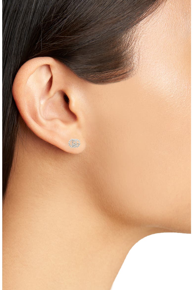 Double-G Diamond Stud Earrings, Alternate, color, WHITE GOLD
