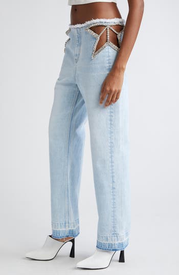 デニム・ジーパン STELLA McCARTNEY Embellished Feather Cut Out Jeans Stella McCartney Denim Embellished Hotfix Jeans | Harrods US
