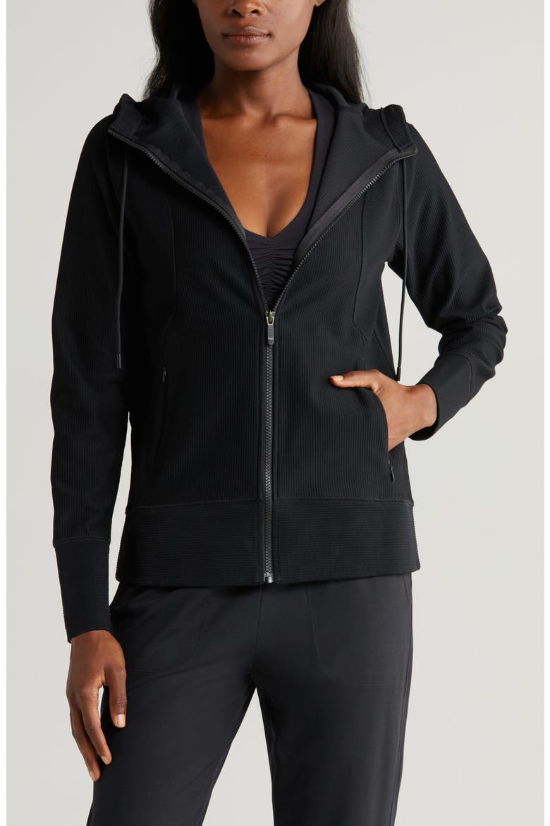 Echo Ottoman Rib Zip Hoodie, Main, color, BLACK