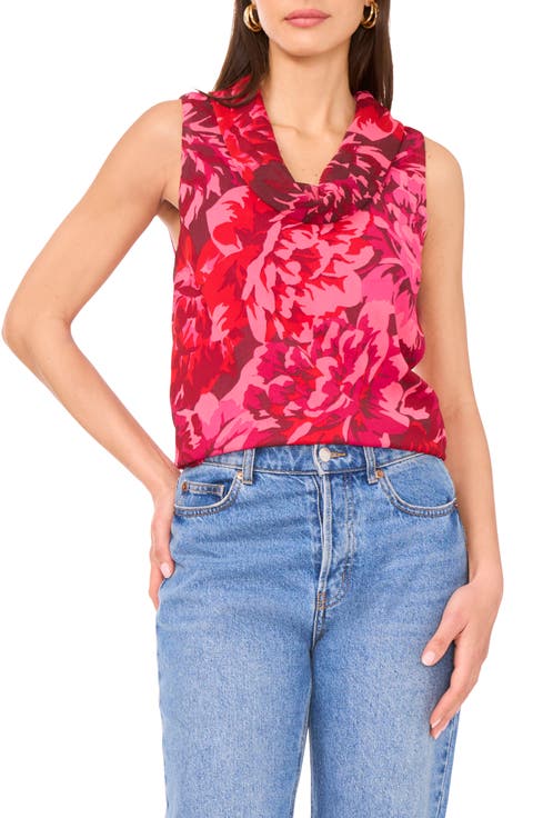 Floral Print Cowl Neck Sleeveless Top