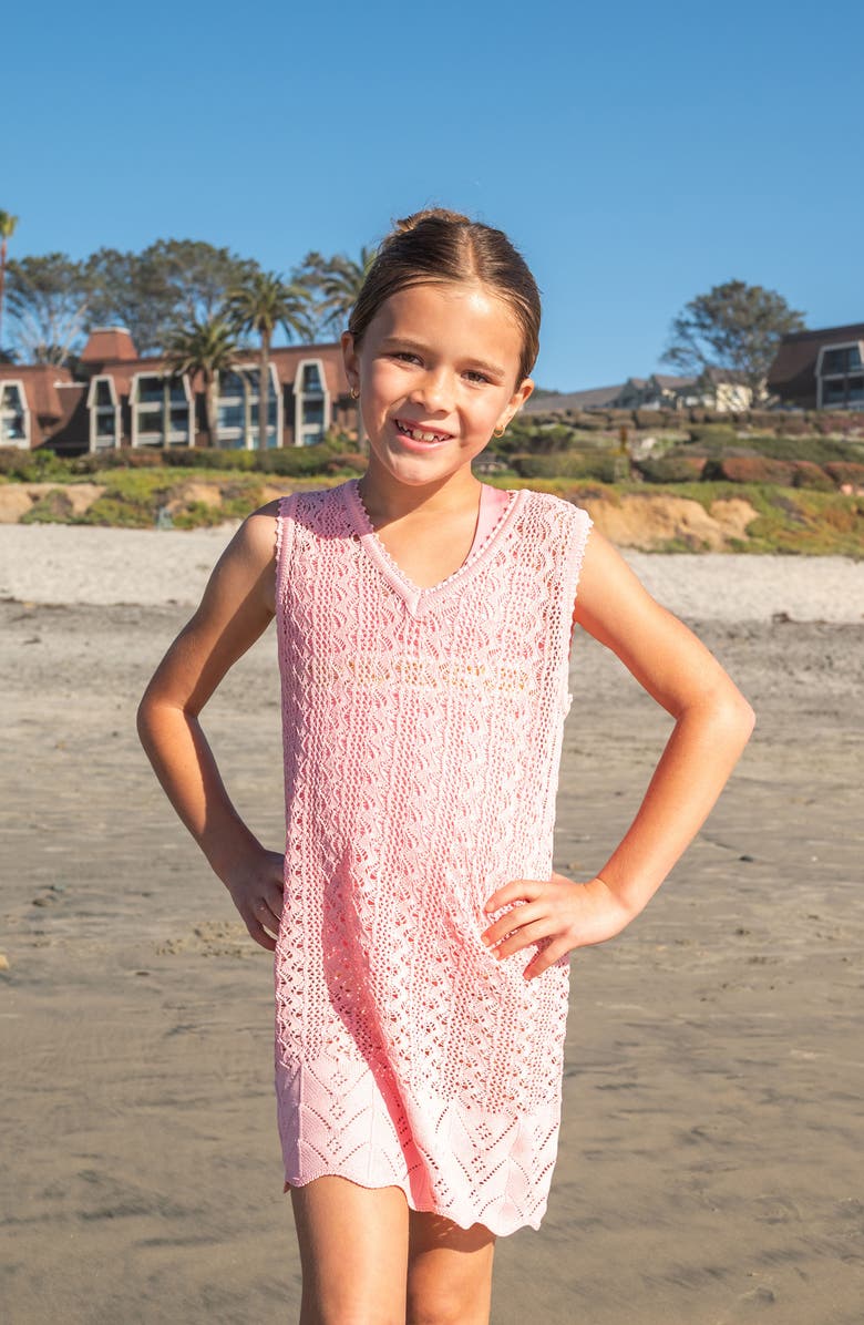 PQ SWIM Kids' Crochet Cover-Up Dress, Alternate, color, Pink Sands