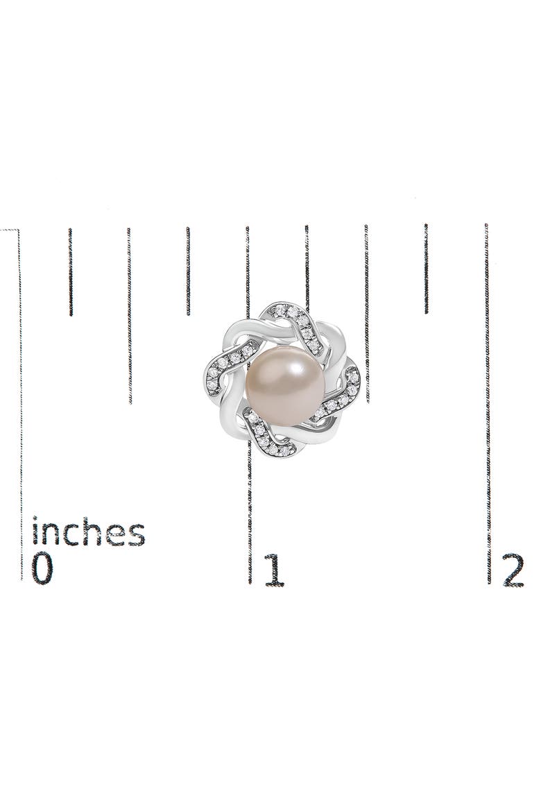 Sterling Silver Pearl and 1/10 Cttw Diamond Floral Twist Stud Earrings, Alternate, color, Silver