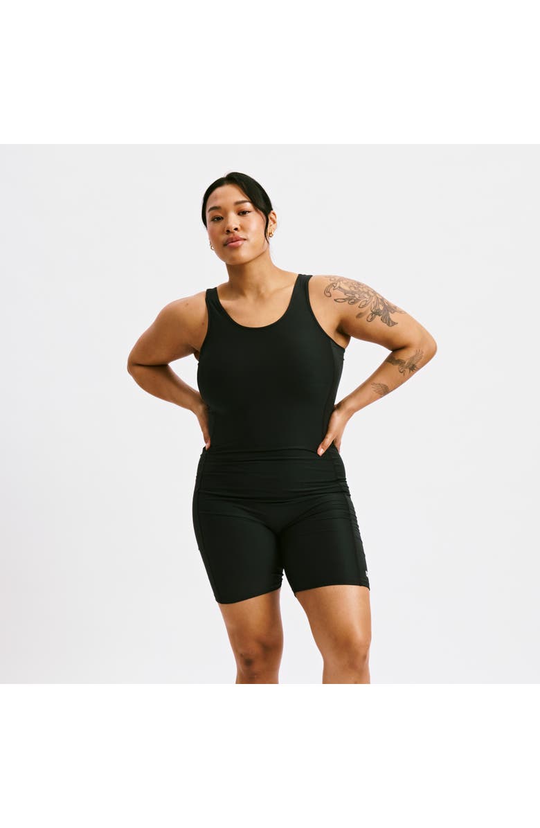 TomboyX 6-Inch Reversible Sleeveless Swim Unisuit, Alternate, color, Palm Dreams