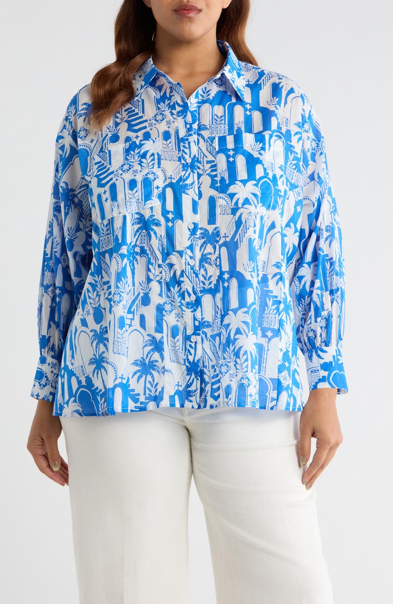 SUGARLIPS Nala Regie Print Cotton Button-Up Shirt, Main, color, 