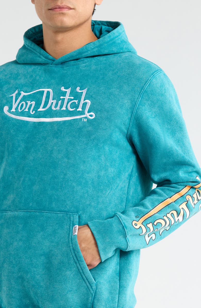 Von Dutch Embroidered Fleece Graphic Hoodie, Alternate, color, Ocean Depth Mineral Wash
